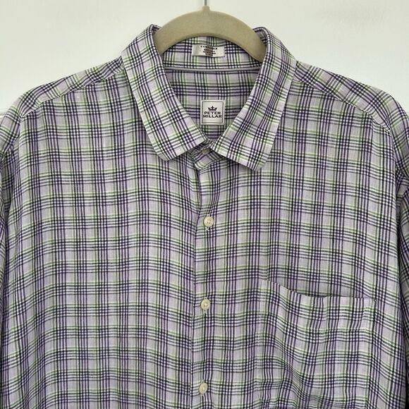 Peter Millar Shirt Mens Plaid 100% Linen Button Up Short Sleeve XL Purple Green - Picture 3 of 10
